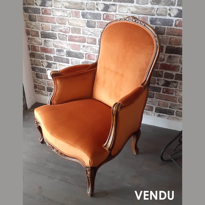 fauteuil-retapisse-velours-orange